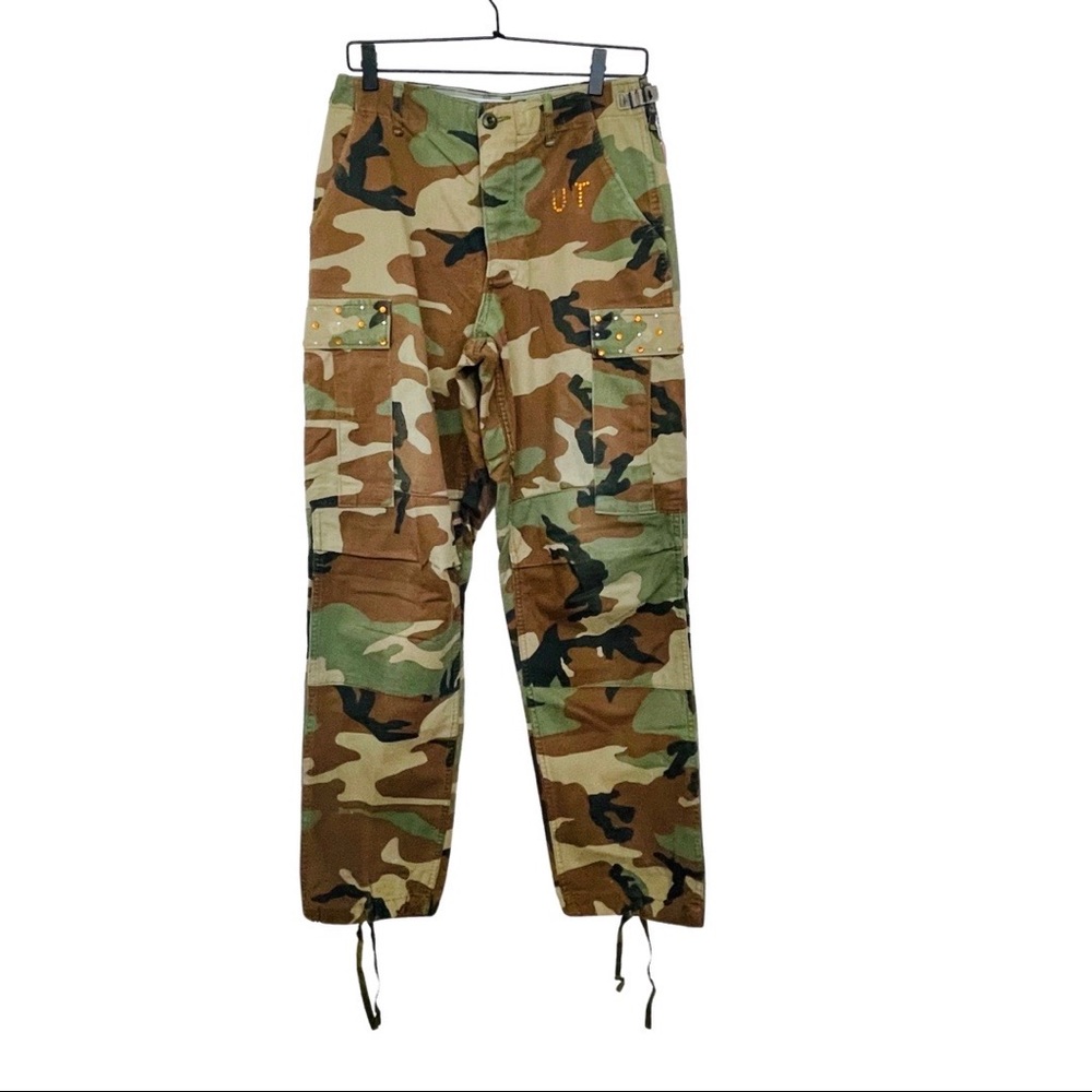 "HOOK 'EM HORNS" Bejeweled Army Fatigue Pants with Swarovski Crystal UT.